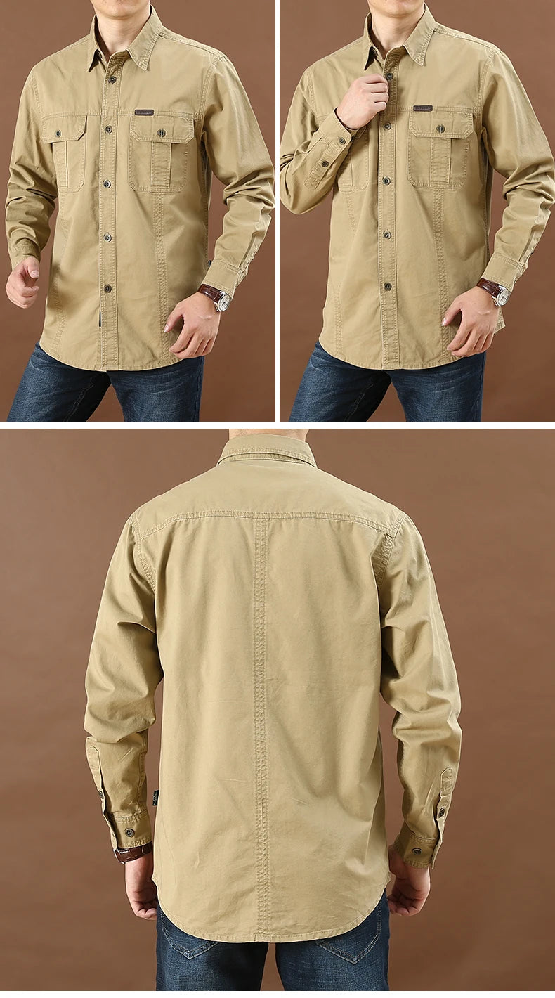 Men’s Shirt Long Sleeve Cotton Casual Solid Color