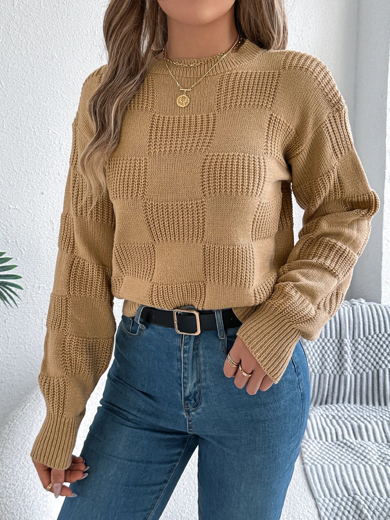Women’s Top Long Sleeve Solid Color Stretchy Casual
