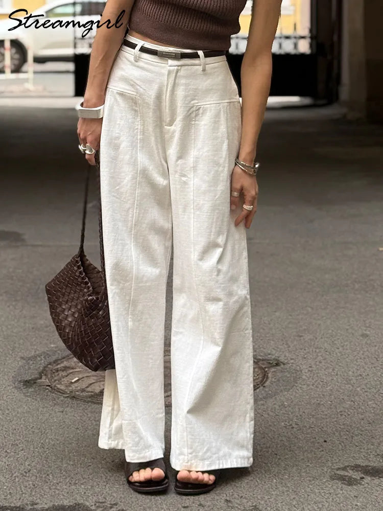 Women’s Trousers High Waist Wide Leg Straight Leg Relaxed Fit
