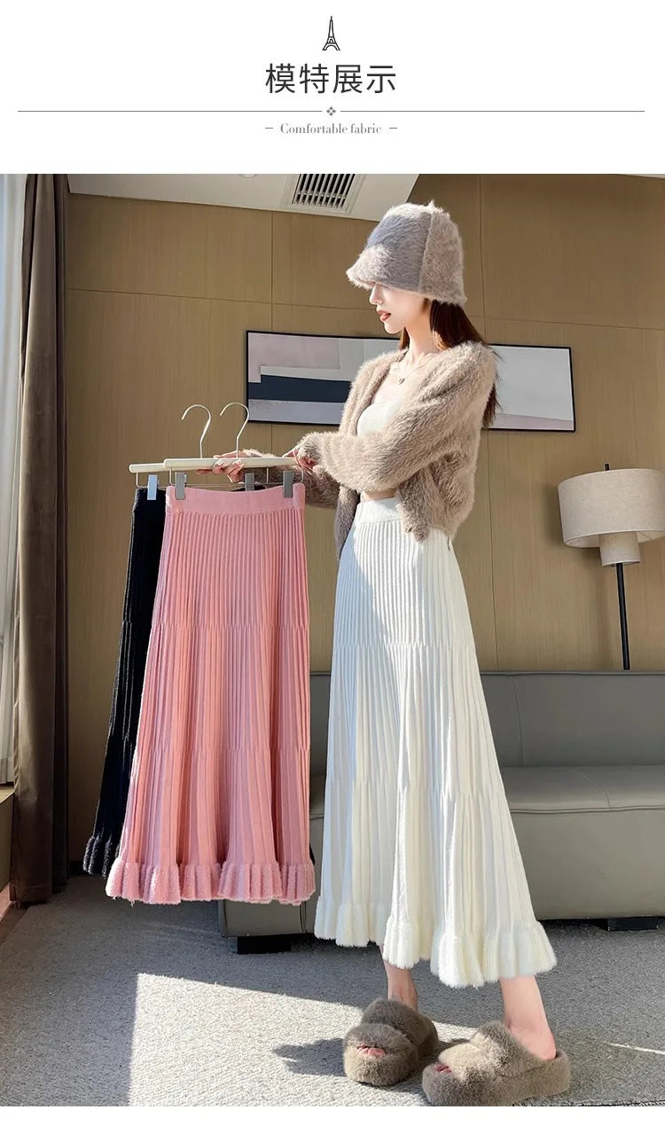 Women’s Skirt High Waist Elastic Waist A-Line Solid Color
