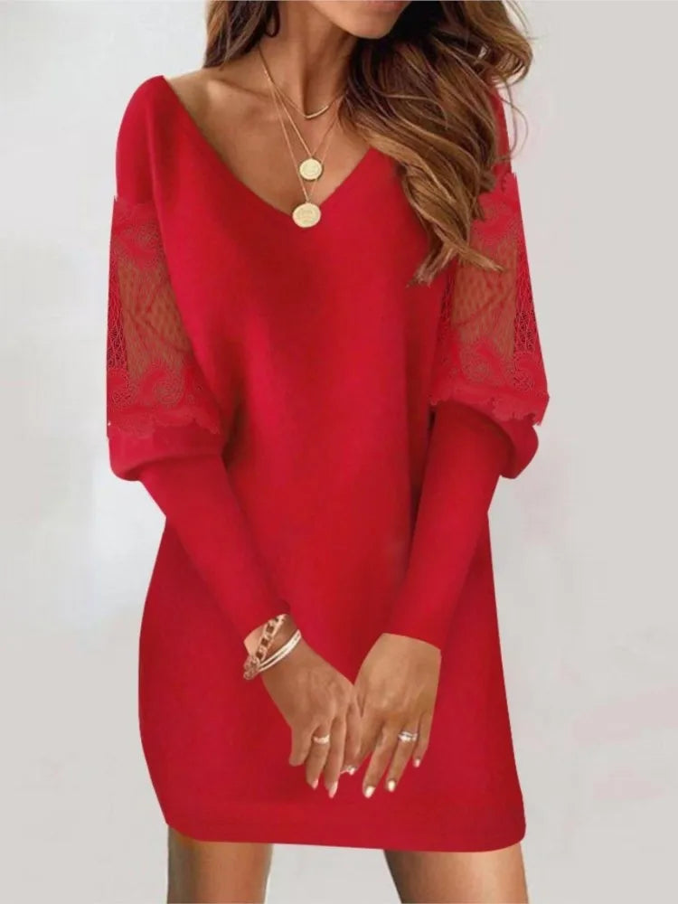 Women’s Dress V-Neck Casual Mini Solid Color