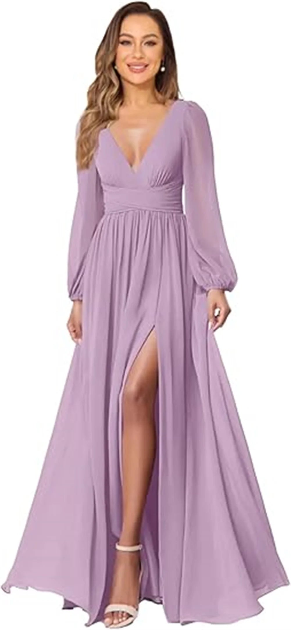 Women’s Dress Long Sleeve V-Neck Chiffon Formal