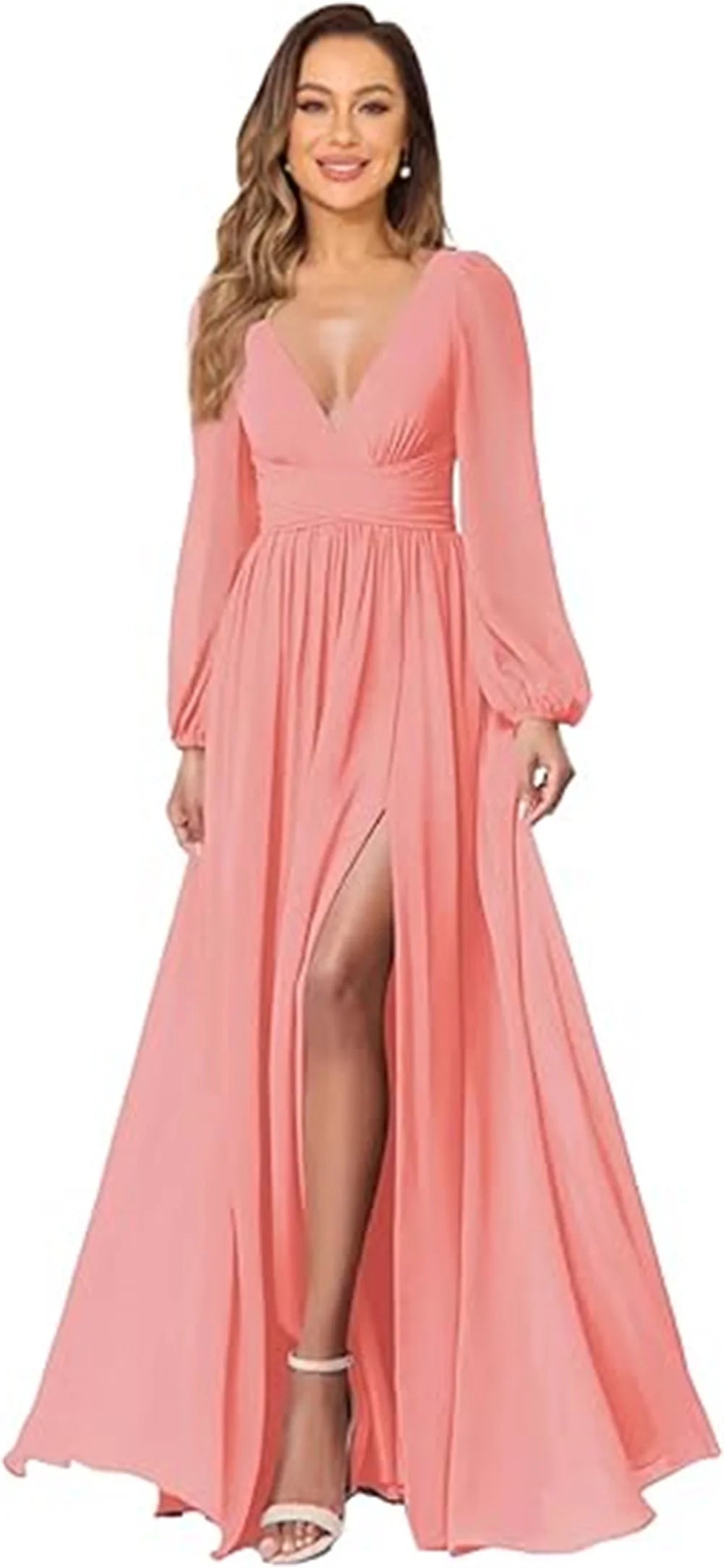 Women’s Dress Long Sleeve V-Neck Chiffon Formal