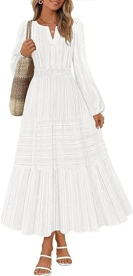 Women’s Dress Long Sleeve V-Neck Solid Color Casual