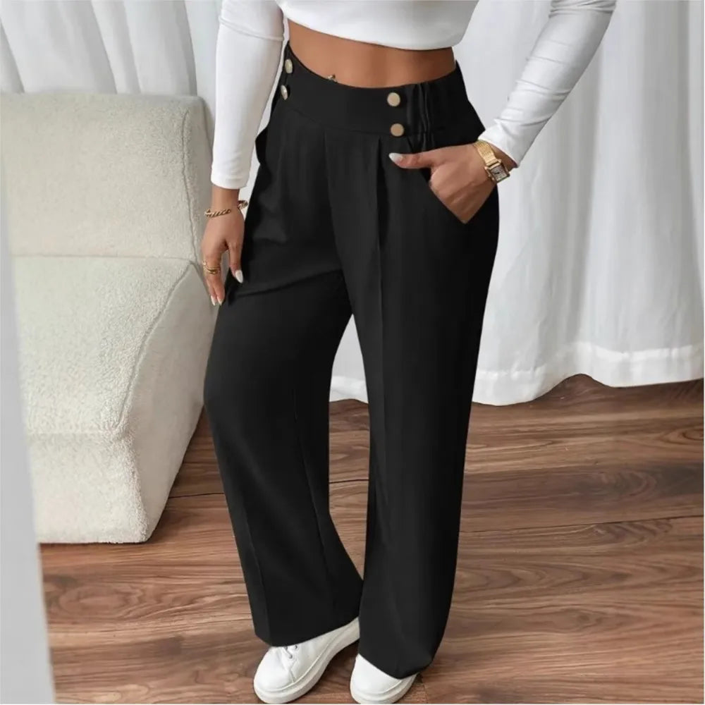 Women’s Trousers High Waist Straight Leg Relaxed Fit Casual