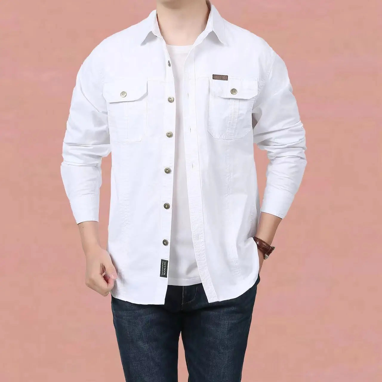 Men’s Shirt Long Sleeve Cotton Casual Solid Color