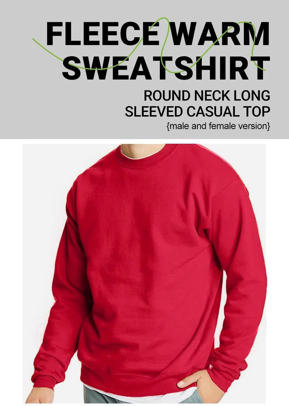Men’s Sweatshirt Crewneck Oversized Fleece Warm Streetwear Casual