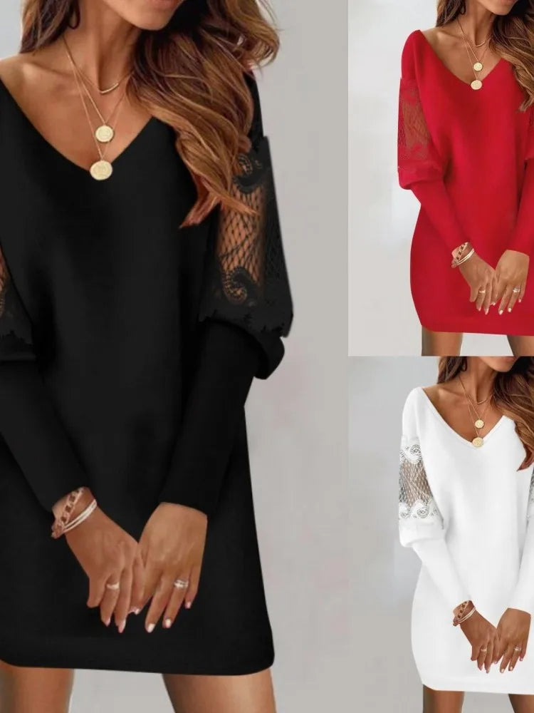 Women’s Dress V-Neck Casual Mini Solid Color