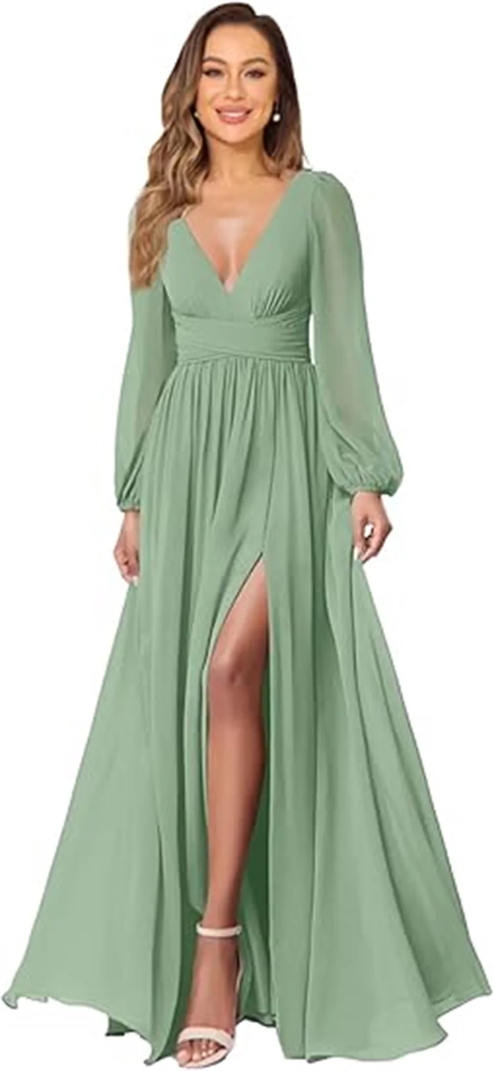 Women’s Dress Long Sleeve V-Neck Chiffon Formal