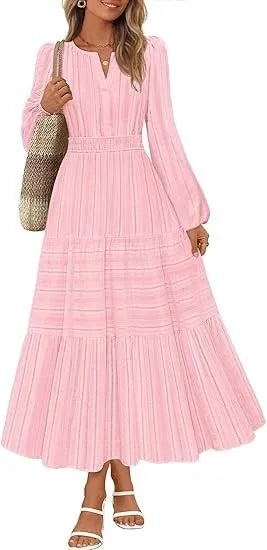 Women’s Dress Long Sleeve V-Neck Solid Color Casual