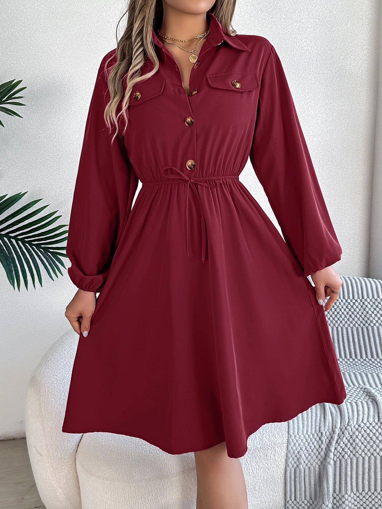 Women’s Dress Long Sleeve Casual Solid Color