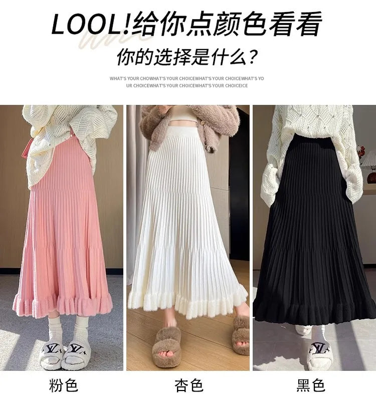 Women’s Skirt High Waist Elastic Waist A-Line Solid Color