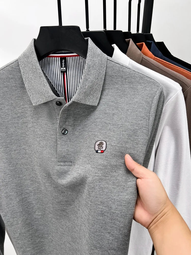 Men’s Polo Shirt Cotton Long Sleeve Business Casual Casual