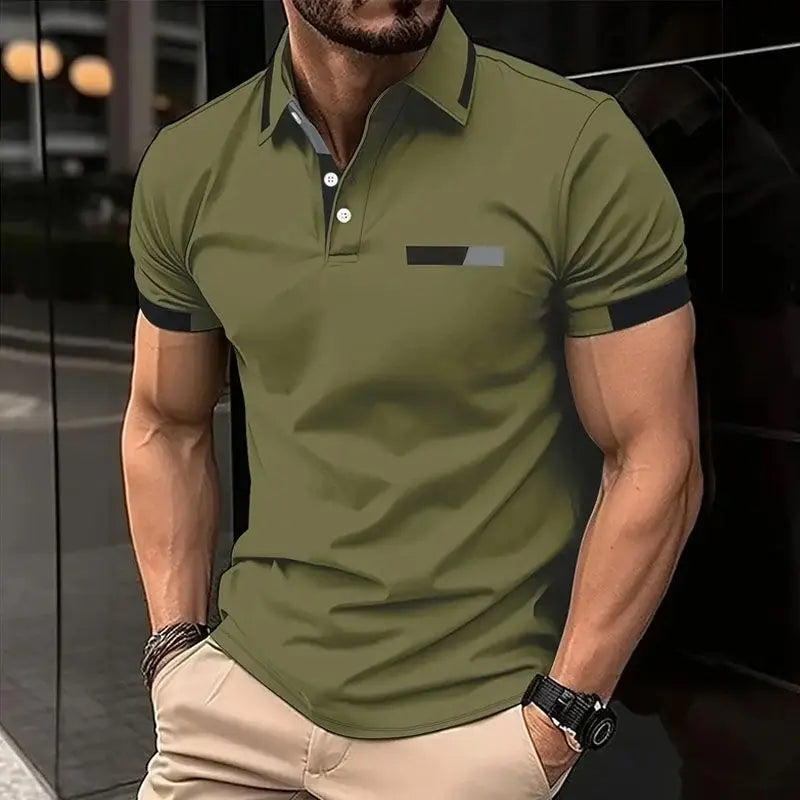 Men’s Polo Shirt Short Sleeve Summer Breathable Solid Color Fashion