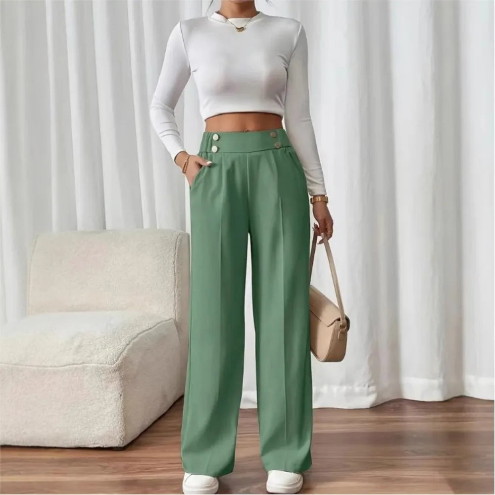 Women’s Trousers High Waist Straight Leg Relaxed Fit Casual