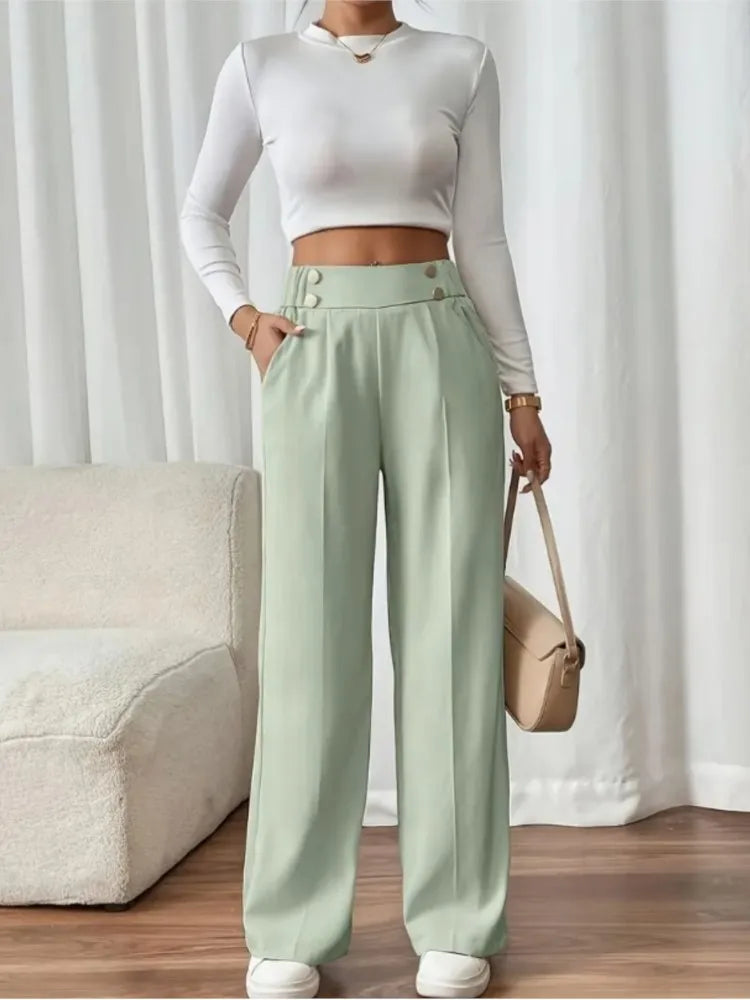 Women’s Trousers High Waist Straight Leg Relaxed Fit Casual