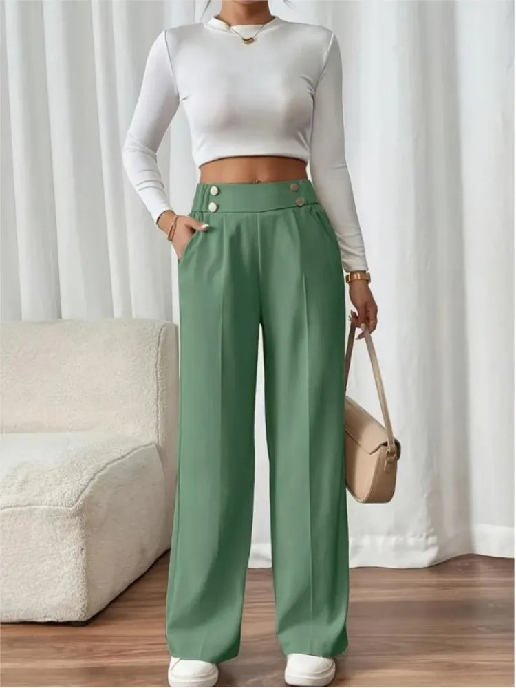 Women’s Trousers High Waist Straight Leg Relaxed Fit Casual