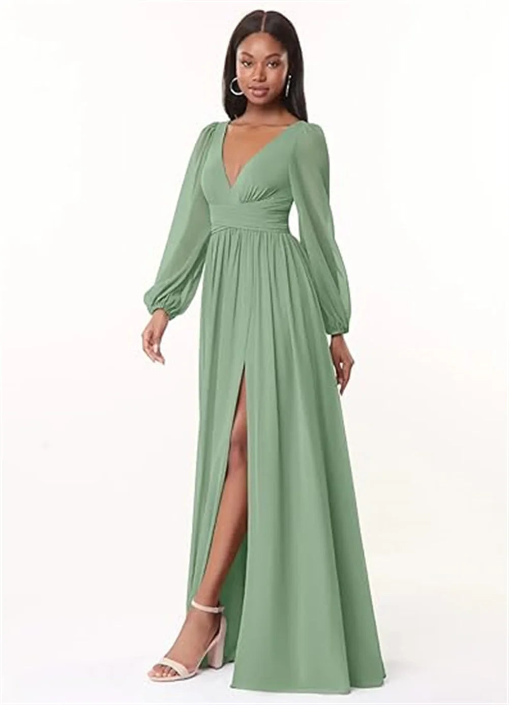 Women’s Dress Long Sleeve V-Neck Chiffon Formal
