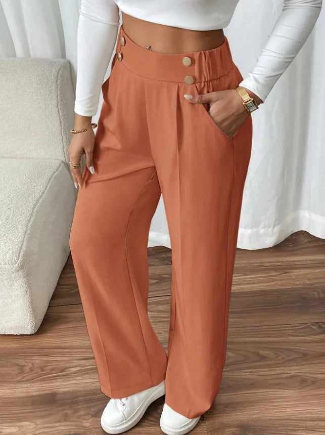 Women’s Trousers High Waist Straight Leg Relaxed Fit Casual