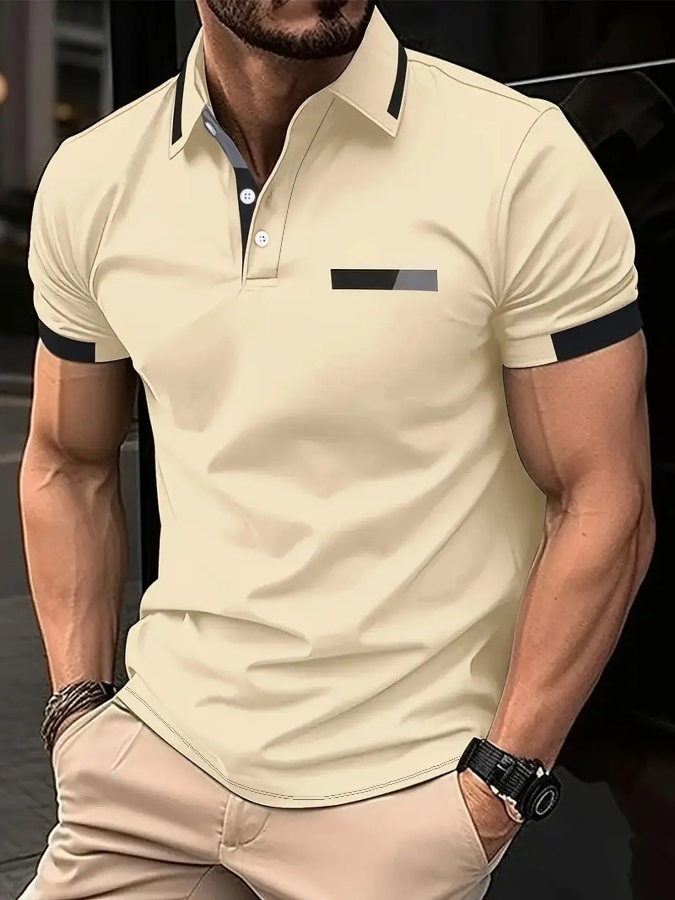 Men’s Polo Shirt Short Sleeve Summer Breathable Solid Color Fashion