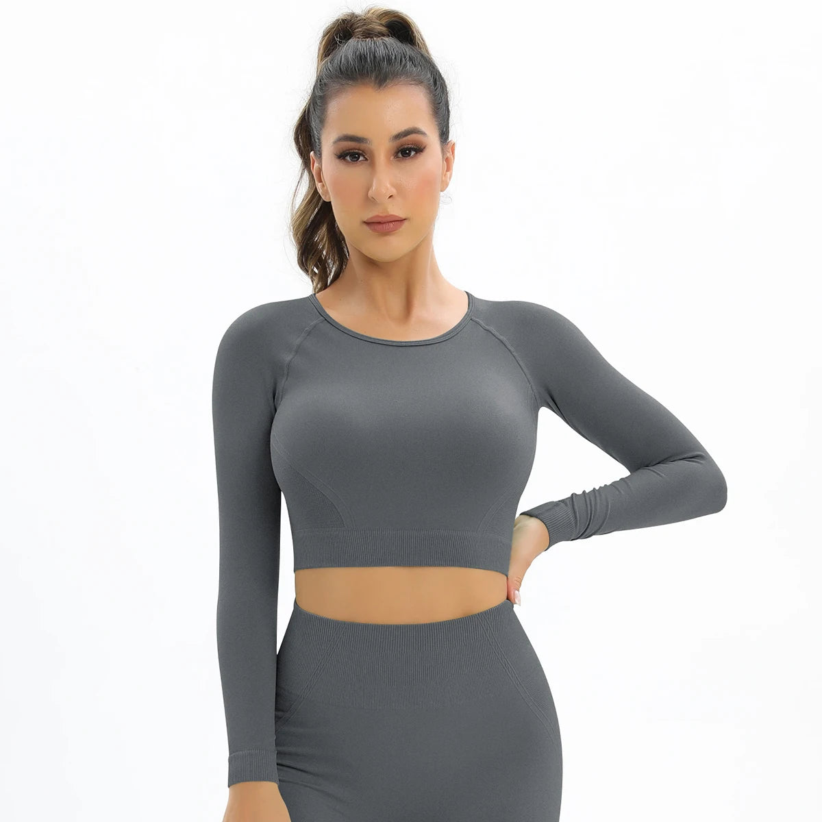 Women’s Gym Top Crop Top Long Sleeve Seamless Athletic
