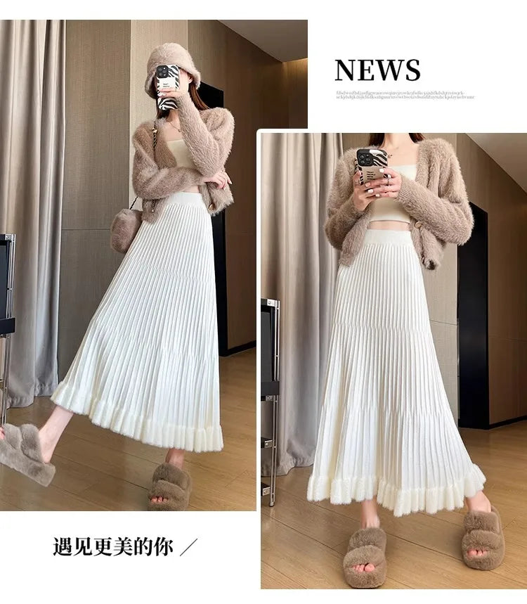 Women’s Skirt High Waist Elastic Waist A-Line Solid Color