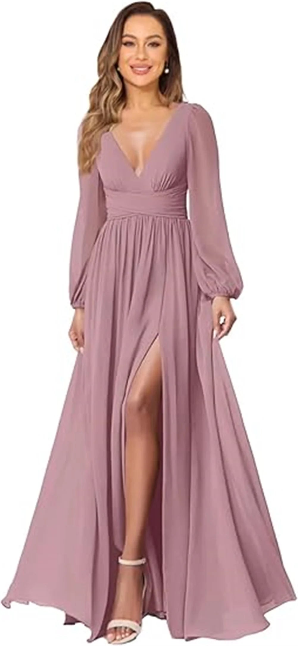 Women’s Dress Long Sleeve V-Neck Chiffon Formal