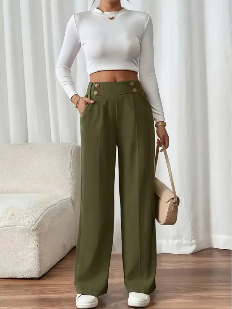 Women’s Trousers High Waist Straight Leg Relaxed Fit Casual
