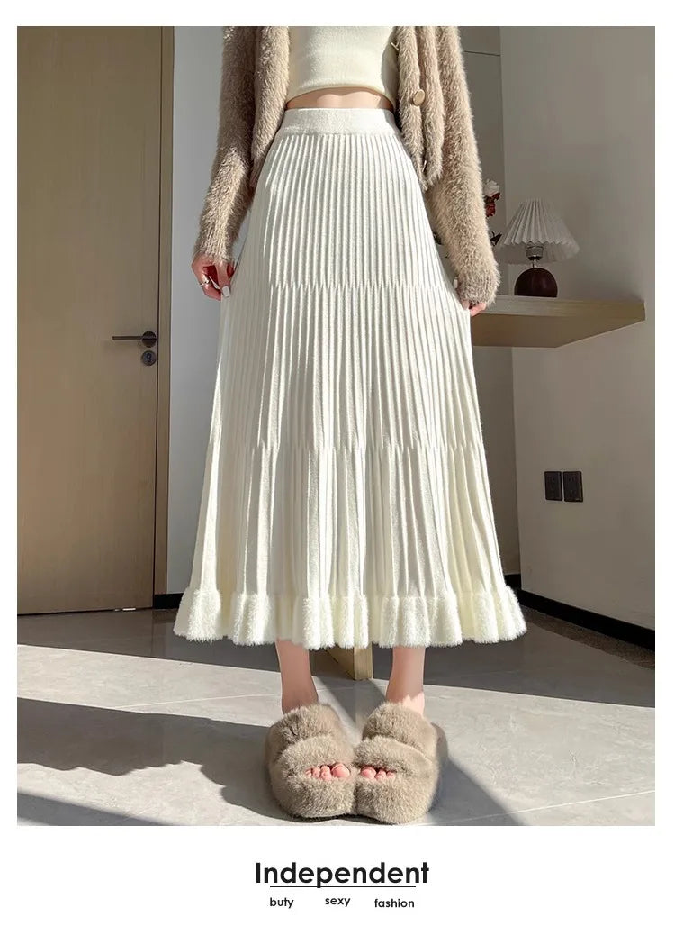 Women’s Skirt High Waist Elastic Waist A-Line Solid Color