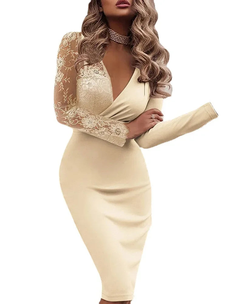 Women’s Dress Bodycon Long Sleeve V-Neck Formal