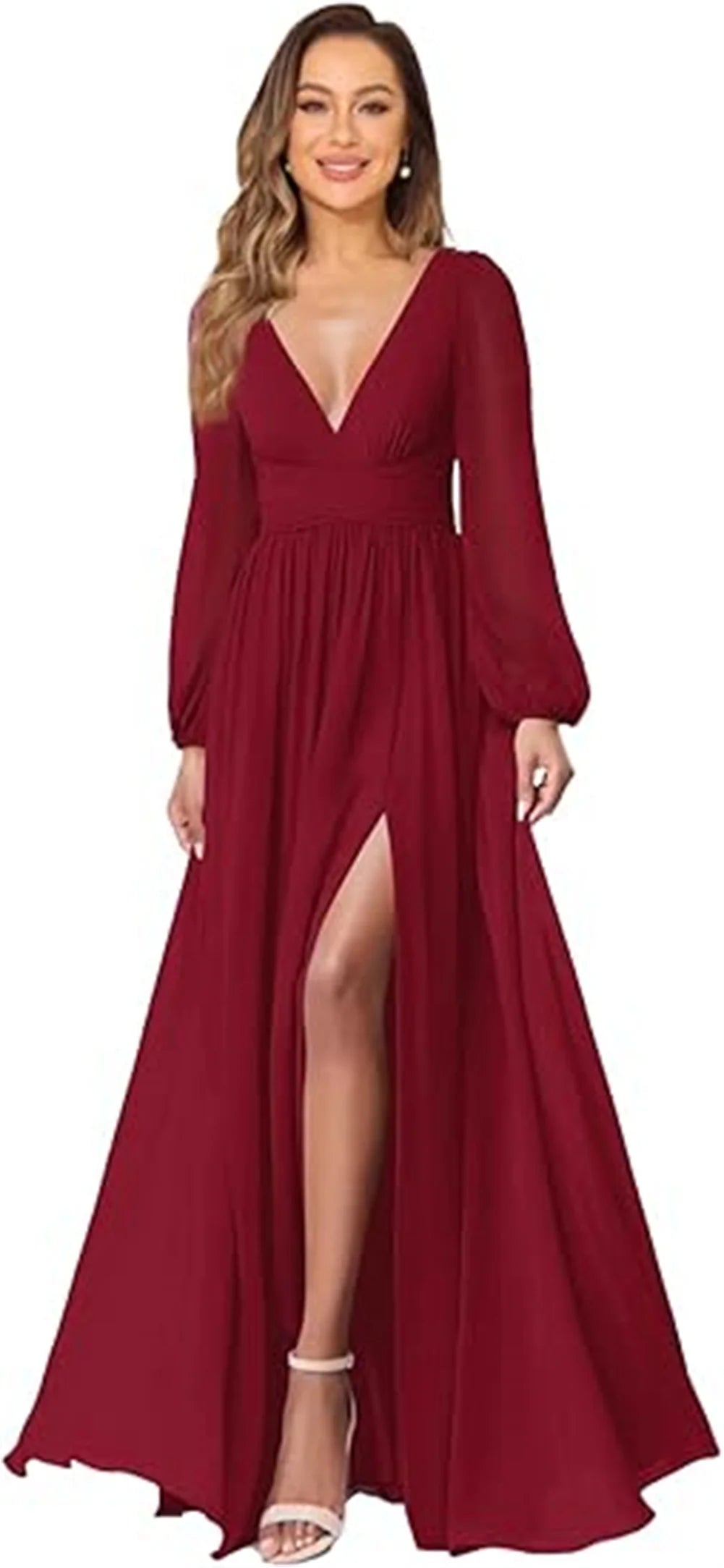 Women’s Dress Long Sleeve V-Neck Chiffon Formal