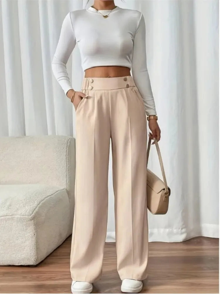 Women’s Trousers High Waist Straight Leg Relaxed Fit Casual
