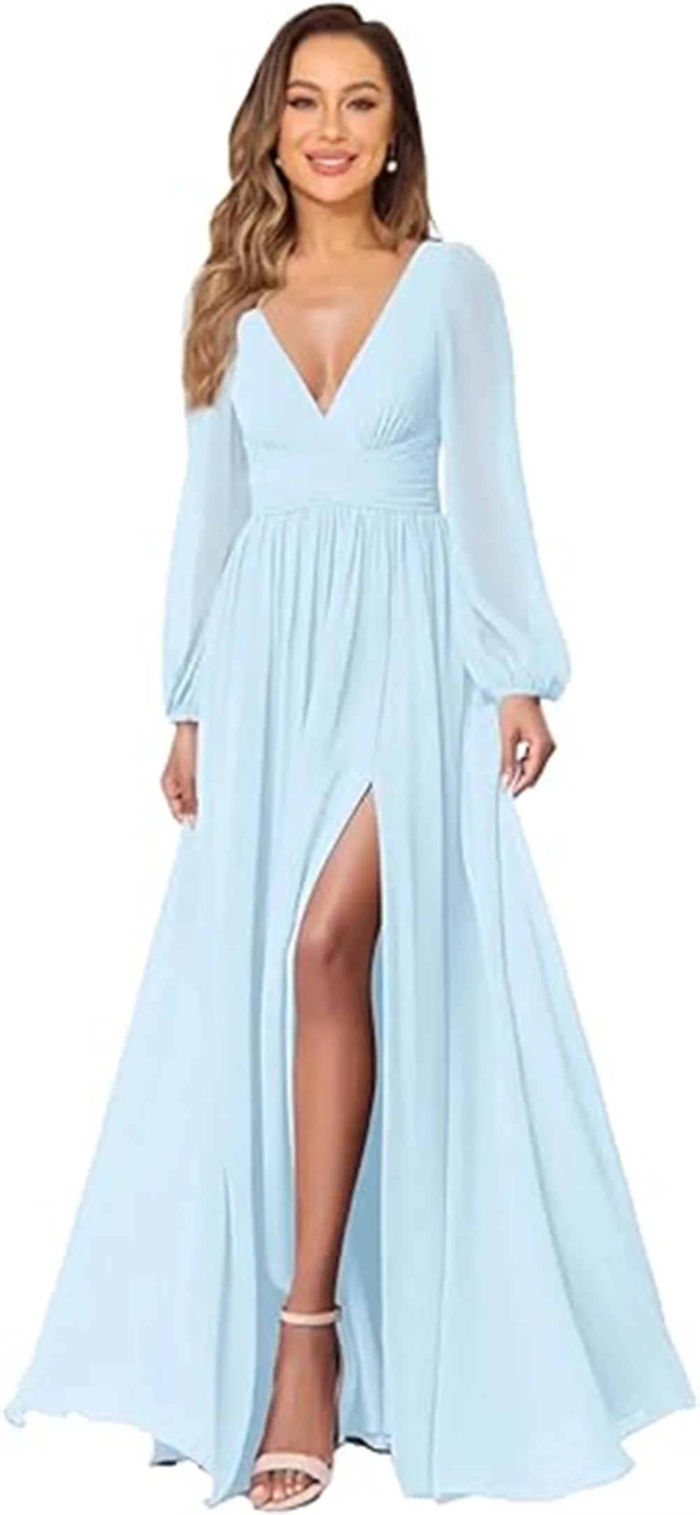 Women’s Dress Long Sleeve V-Neck Chiffon Formal
