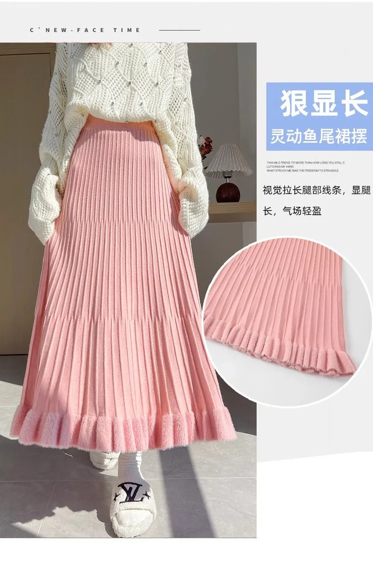 Women’s Skirt High Waist Elastic Waist A-Line Solid Color