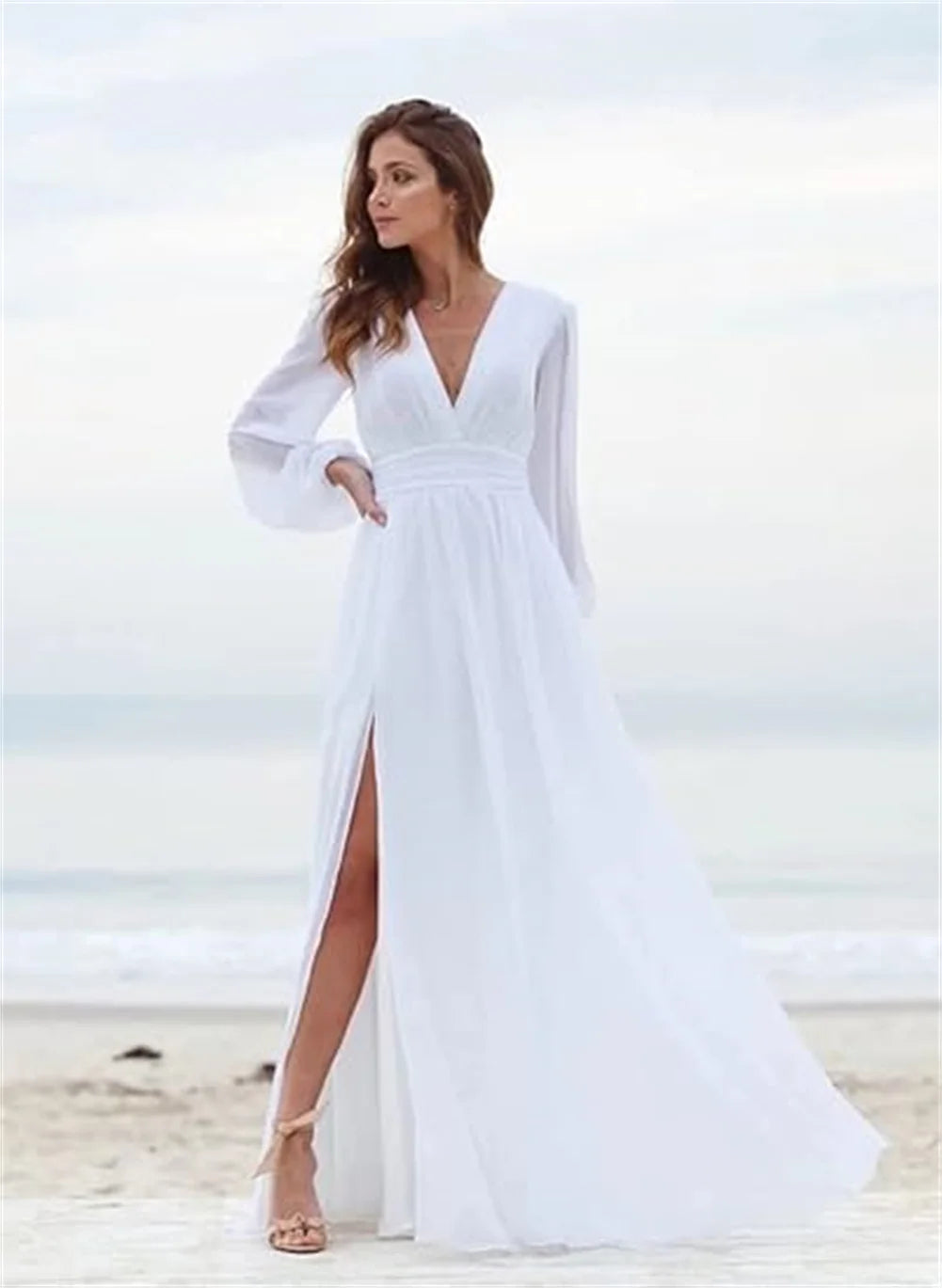 Women’s Dress Long Sleeve V-Neck Chiffon Formal