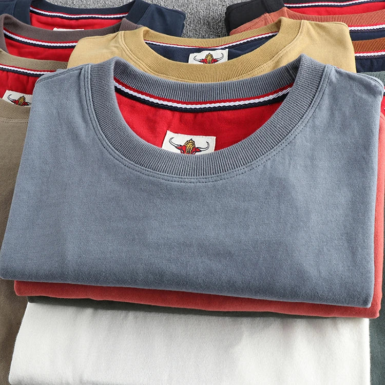 Men’s T-Shirt Short Sleeve Cotton Casual Solid Color