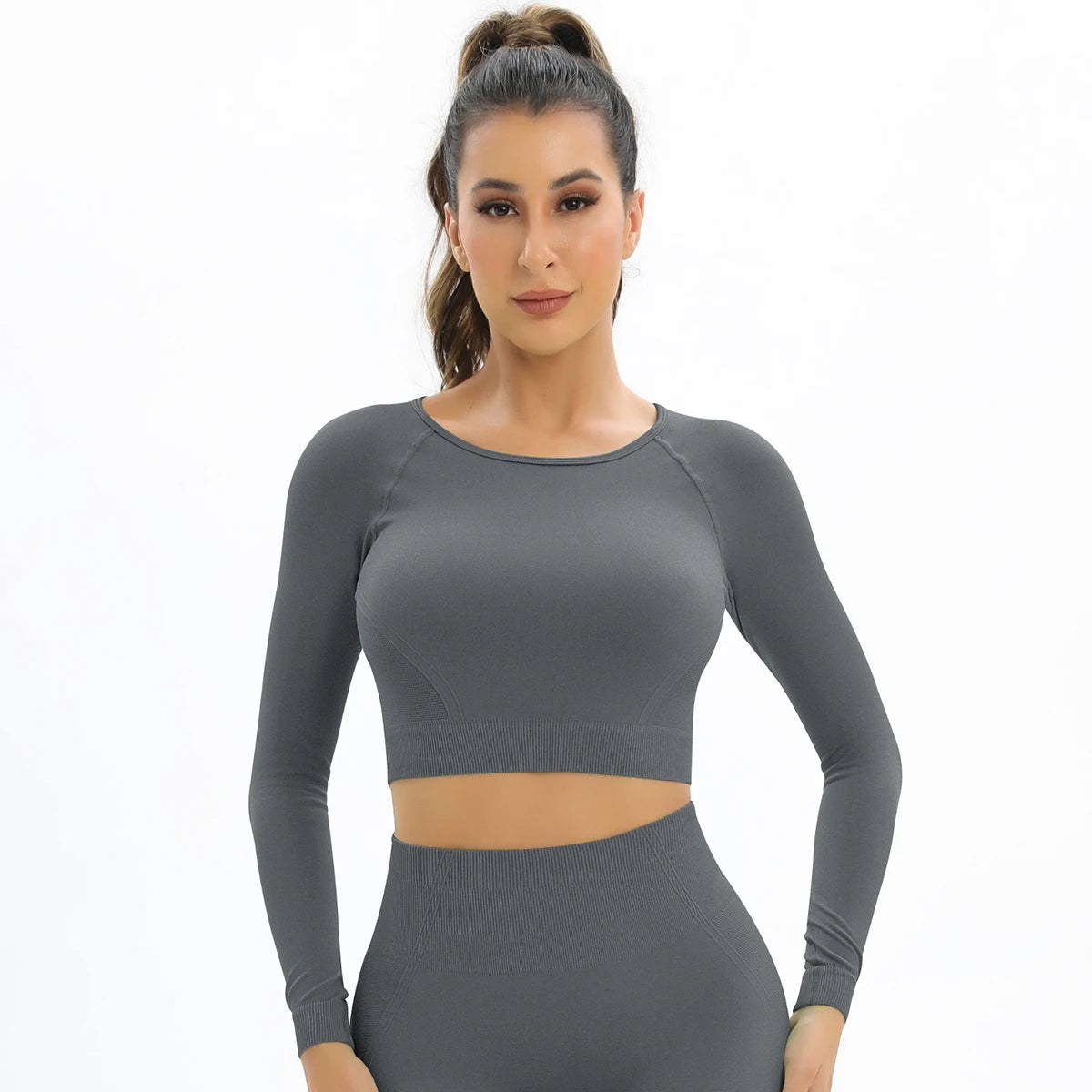 Women’s Gym Top Crop Top Long Sleeve Seamless Athletic