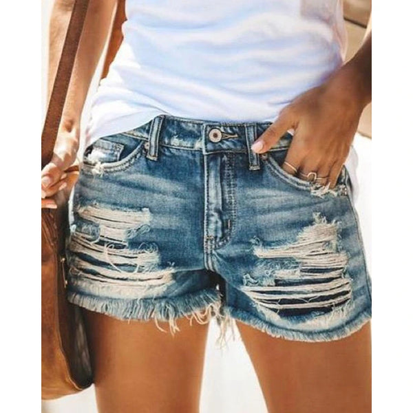 Women’s Shorts High Waist Denim Elastic Waist Cotton