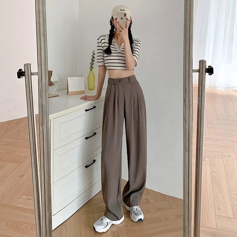 Women’s Trousers High Waist Wide Leg Straight Leg Casual