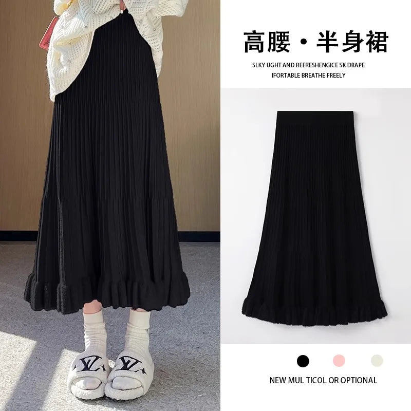 Women’s Skirt High Waist Elastic Waist A-Line Solid Color